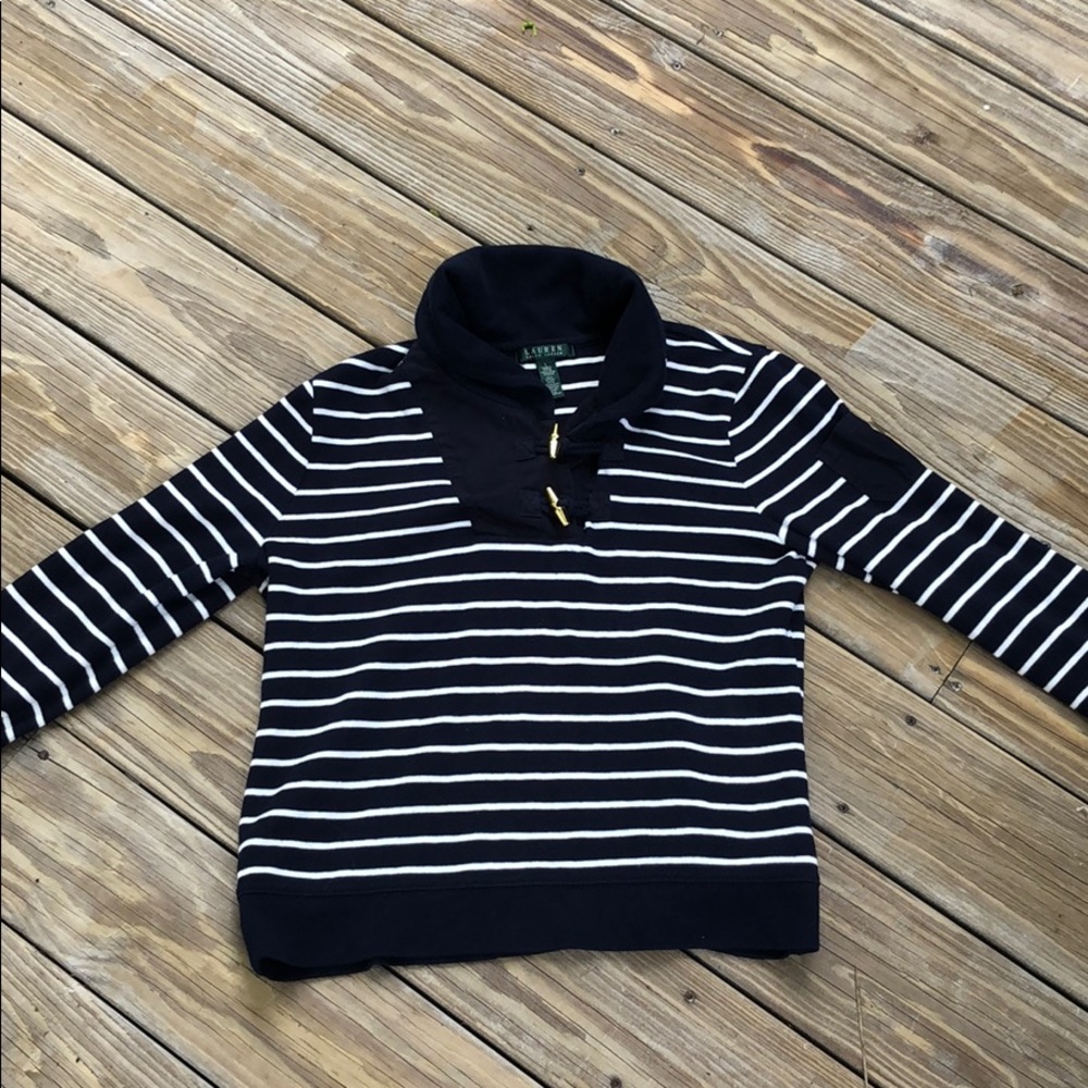 Lauren by Polo Blue and White Striped Quarter Zip